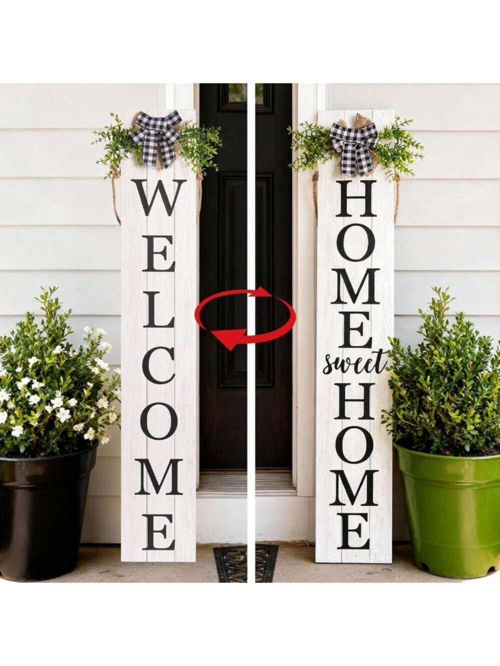 47.2” Double-Sided Welcome Sign with Wreath Bow - Rustic Farmhouse Outdoor Decor